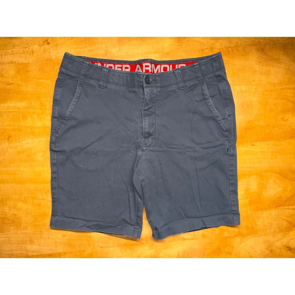 Under Armour Mens Chino Shorts 36 Gray Performance Golf Casual D-Ring Flat Front
